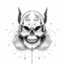 Skull devill with oni mask tattoo design idea