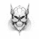 Skull devill with oni mask tattoo design idea