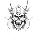 Skull devill samurai with oni mask tattoo design idea