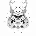 Skull devill samurai with oni mask tattoo design idea