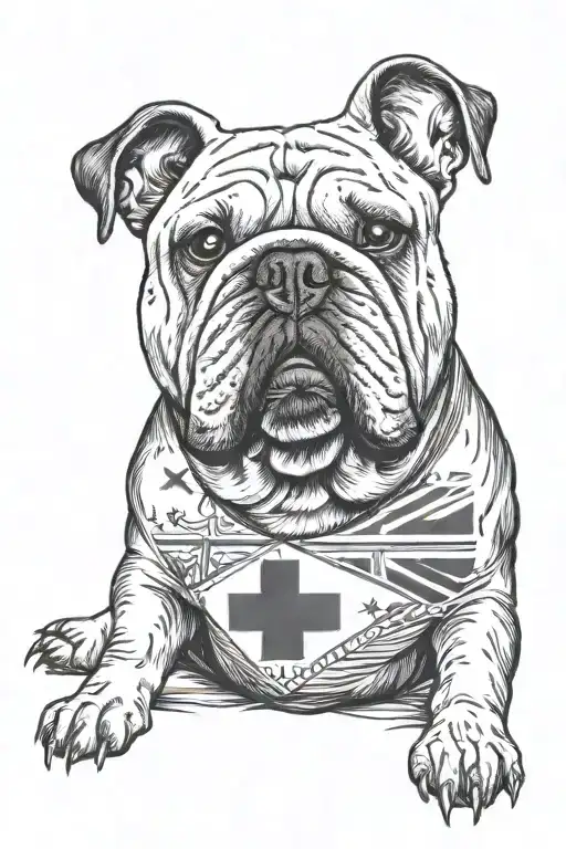 English bulldog Australian kangaroo flag tattoo design idea