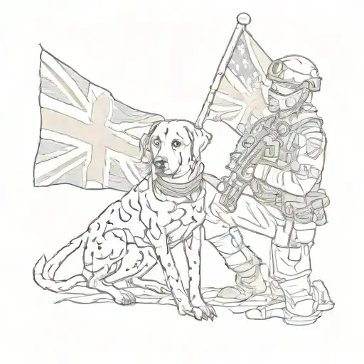 soilder with dog sitting australian flag morphing tattoo design idea