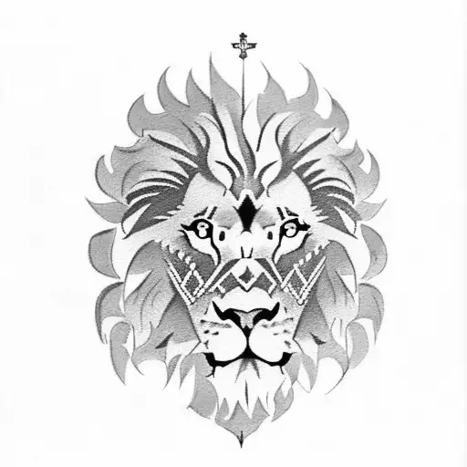 An elegant lion rampant, inspired by the Lewis Family coat of arms, with a backdrop of Scottish tartan patterns tattoo design idea