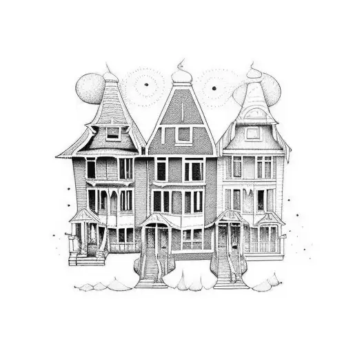 painted ladies houses tattoo design idea