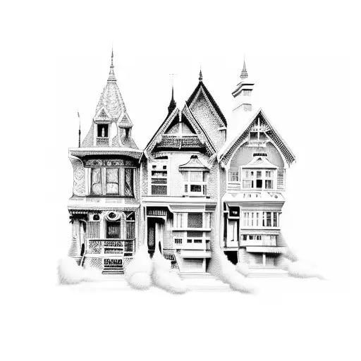 painted ladies houses tattoo design idea