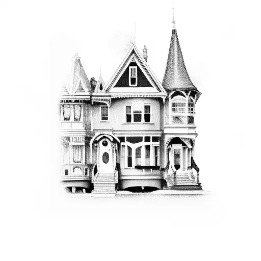 painted ladies houses tattoo design idea