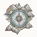 Rainbow Ross Compass with mountains tattoo design idea