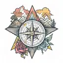 Rainbow Ross Compass with mountains tattoo design idea
