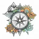 Rainbow Ross Compass with mountains tattoo design idea