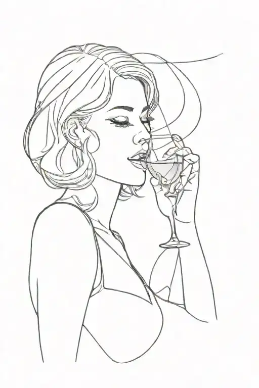a woman drinking a glass of wine with space for a date tattoo design idea