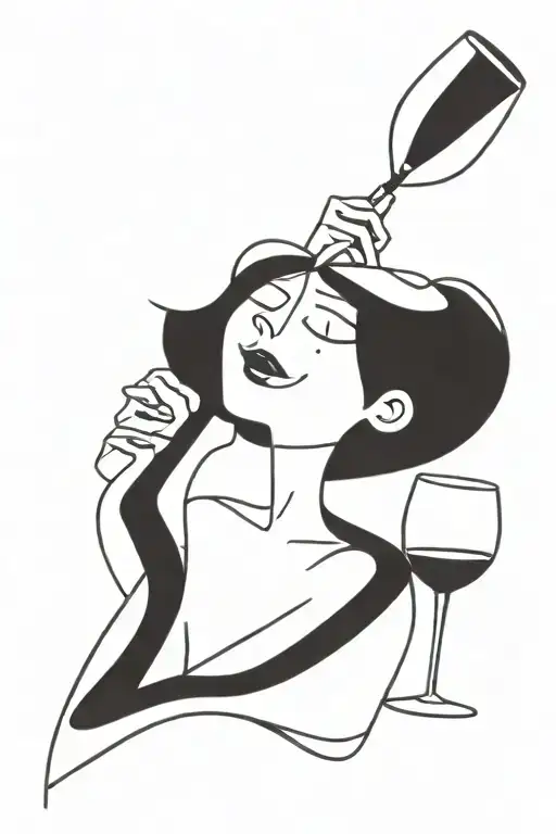 a woman drinking a glass of wine tattoo design idea