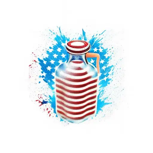molotov cocktail with american flag used as cloth on fire within bottle tattoo design idea