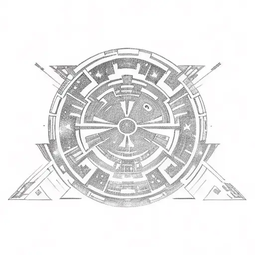 Star Wars republic logo with aurebesh language phrases all around and planets with stars within it tattoo design idea