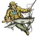 fisherman with yellow jacket  tattoo design idea