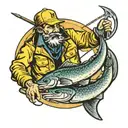fisherman with yellow jacket  tattoo design idea