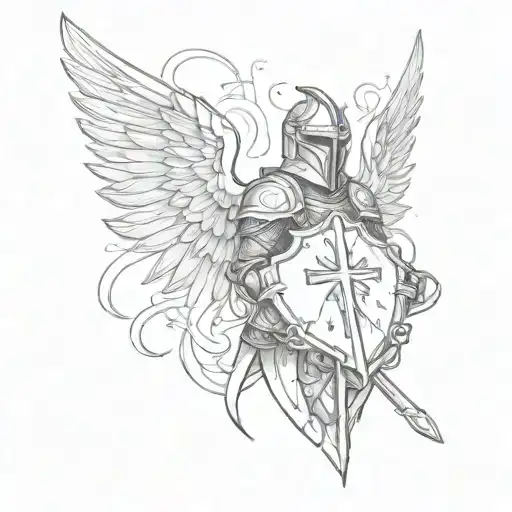 knight with shield with cross and wings  tattoo design idea