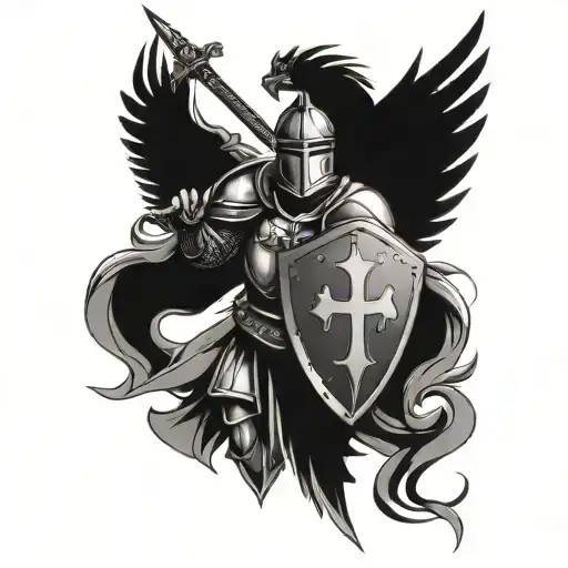 knight with shield with cross and wings  tattoo design idea