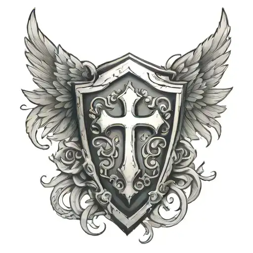 Shield with cross and wings   tattoo design idea