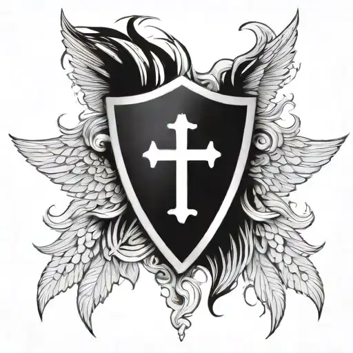 shield with cross and wings  tattoo design idea