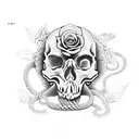 skull with snake an roses tattoo design idea