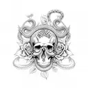 skull with snake an roses tattoo design idea