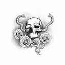 skull with snake an roses tattoo design idea