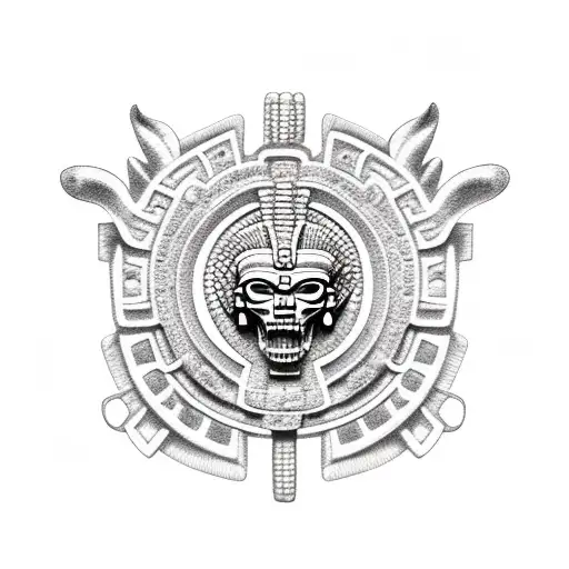 Mayan ruins transformed into a military fortress with Kukulkan guarding it tattoo design idea