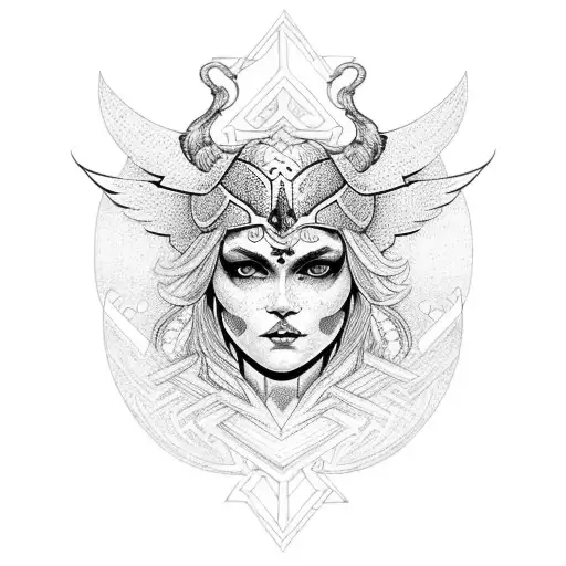 A Valkyrie warrior with intricate Nordic patterns and a feminine touch tattoo design idea