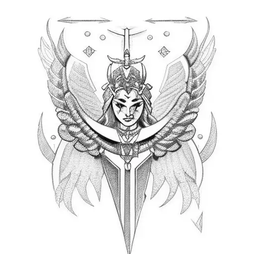 A Valkyrie warrior with intricate Nordic patterns and a feminine touch tattoo design idea