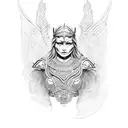 A Valkyrie warrior with intricate Nordic patterns and a feminine touch tattoo design idea