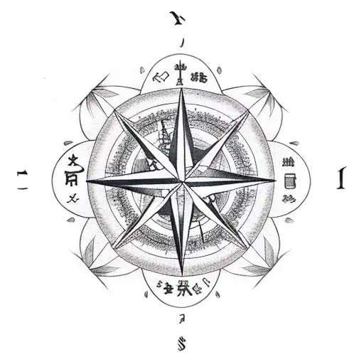 A compass rose made of coffee beans and game dice tattoo design idea