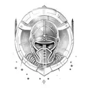 Spartan guy with helmet with a spear and a shield tattoo design idea