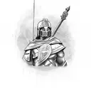 Spartan guy with helmet with a spear and a shield tattoo design idea