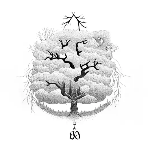 A tree with four branches representing each child, with their initials carved on the bark tattoo design idea