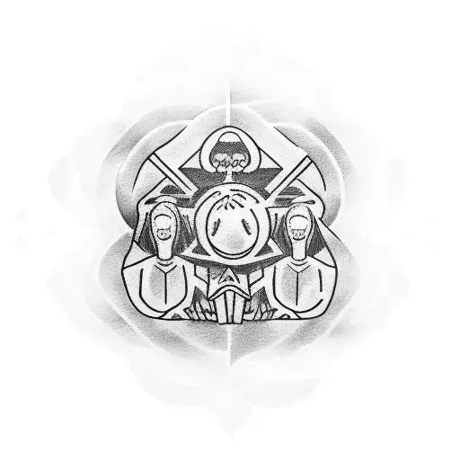 a representation of 7 kids, of which one daughter, a triplet of 3 sons en 3 unborn children lost during pregnancy tattoo design idea