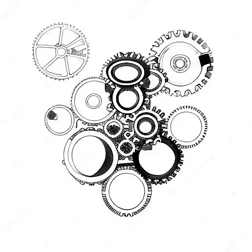 Anime-inspired motorcycle gears and cogs tattoo design idea