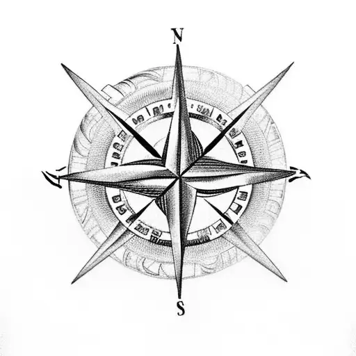A unique black and grey tattoo of a compass needle formed by intertwined Narcotics Anonymous symbols, showcasing your dedication to your recovery journey. tattoo design idea