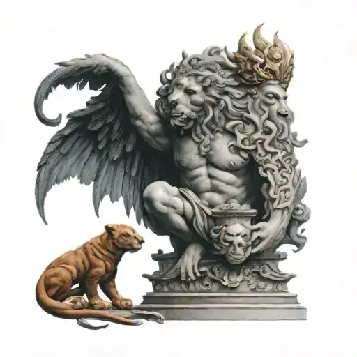 greek mythology kronos god in alchemy, chimera, high resolution 8k tattoo design idea