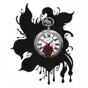 A tattoo of an old  broken pocket watch with blood and the phrase "the clock ticks life's away"  tattoo design idea