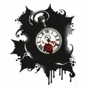 A tattoo of an old  broken pocket watch with blood and the phrase "the clock ticks life's away"  tattoo design idea