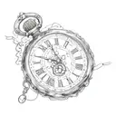 A tattoo of an old  broken pocket watch with blood and the phrase "the clock ticks life's away"  tattoo design idea