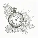 A tattoo of an old  broken pocket watch with blood and the phrase "the clock ticks life's away"  tattoo design idea
