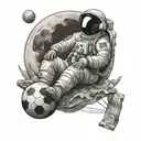 astronaut sitting on a present moon with a soccer ball tattoo design idea