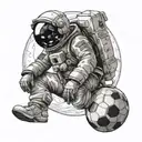 astronaut sitting on a present moon with a soccer ball tattoo design idea
