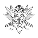 A minimalist tattoo of a gaming controller with the Destiny 2 logo incorporated into the design. tattoo design idea