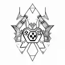 A minimalist tattoo of a gaming controller with the Destiny 2 logo incorporated into the design. tattoo design idea