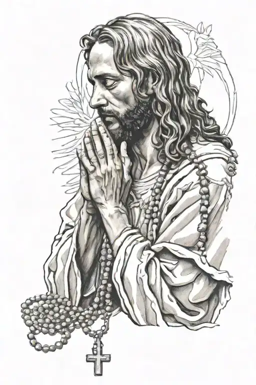 Jesus praying with rosary in hand tattoo design idea