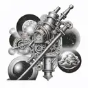 Engineer tools morphing into celestial bodies tattoo design idea