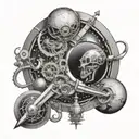 Engineer tools morphing into celestial bodies tattoo design idea