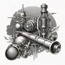 Engineer tools morphing into celestial bodies tattoo design idea